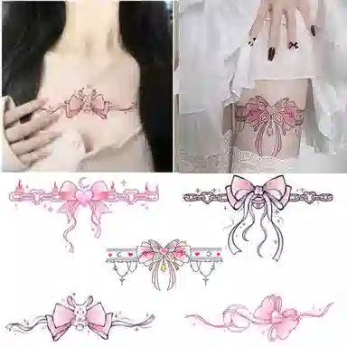 计轩  蕾丝蝴蝶结腿环性感大腿日系彩色纹身贴 防水持久逼真甜酷