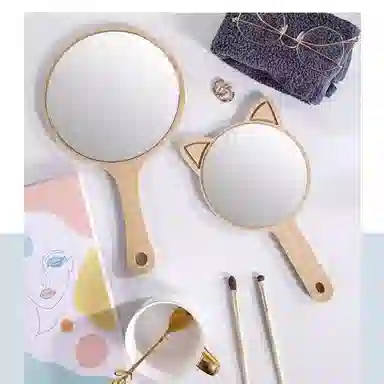 计轩 可爱便携木质手持镜 梳妆理容