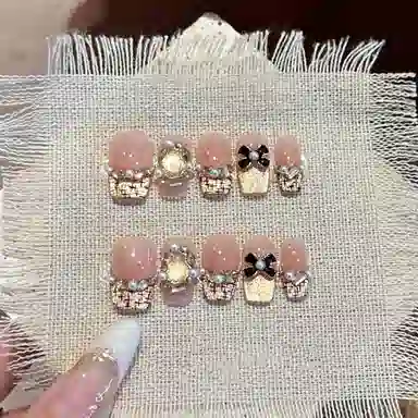 计轩 小香风富家千金  穿戴甲 短款粉色渐变 猫眼