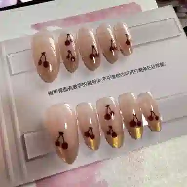 计轩 高级感纯手工  穿戴甲 杏仁粉红色渐变 猫眼