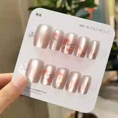 计轩 玫瑰的故事猫眼  穿戴甲 短方圆淡粉色晕染