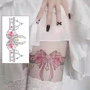 计轩  蕾丝蝴蝶结腿环性感大腿日系彩色纹身贴 防水持久逼真甜酷