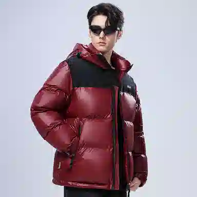 雅鹿 拼色连帽短加厚保暖面包服羽绒服 男款