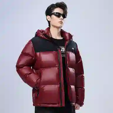 雅鹿 拼色连帽短加厚保暖面包服羽绒服 男款