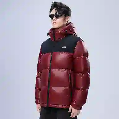 雅鹿 拼色连帽短加厚保暖面包服羽绒服 男款