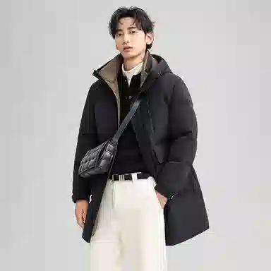 Yalu Mid-Length Hooded Down Jacket Black