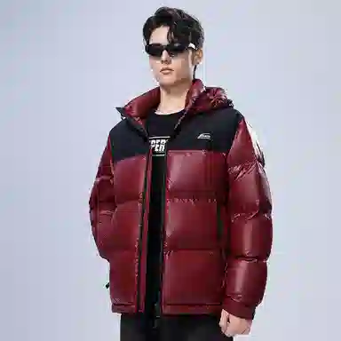 雅鹿 拼色连帽短加厚保暖面包服羽绒服 男款