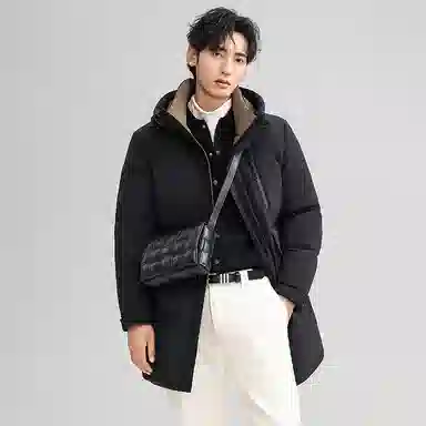 Yalu Mid-Length Hooded Down Jacket Black