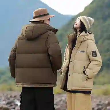 雅鹿 中长款纯色连帽简约舒适通勤时尚羽绒服 男女同款