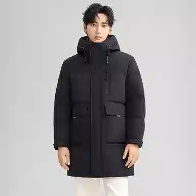 Yalu Mid-Length Hooded Down Jacket Black