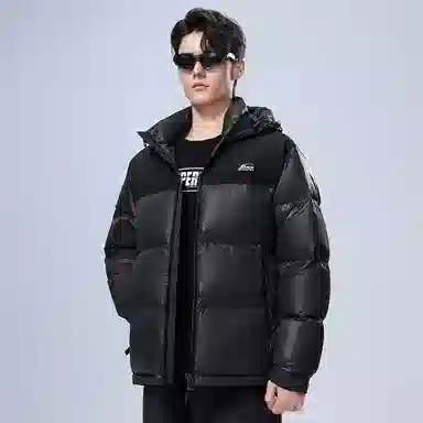 雅鹿 拼色连帽短加厚保暖面包服羽绒服 男款