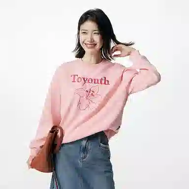 初语 慵懒风刺绣百合花套头圆领无帽卫衣 女款