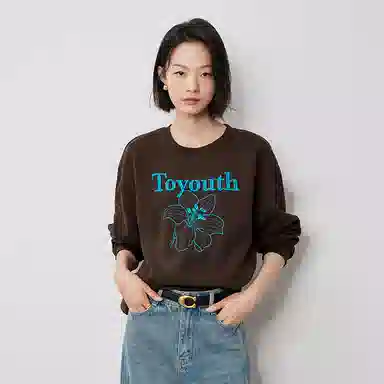 初语 慵懒风刺绣百合花套头圆领无帽卫衣 女款