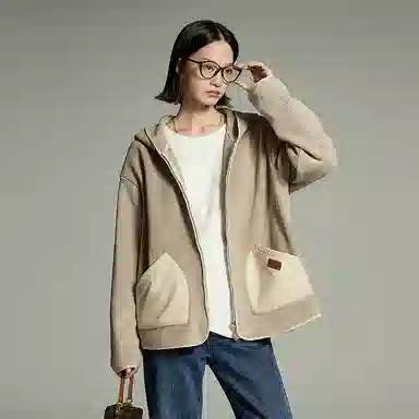 初语 双面绒保暖加厚双插兜加绒拉链连帽衫夹克 女款