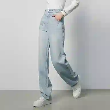 初语 复古高腰休闲百搭宽松显瘦直筒牛仔裤 女款