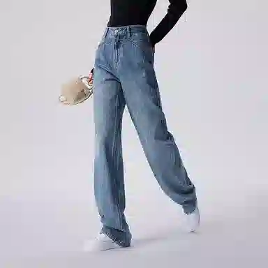 初语 复古高腰休闲百搭宽松显瘦直筒牛仔裤 女款