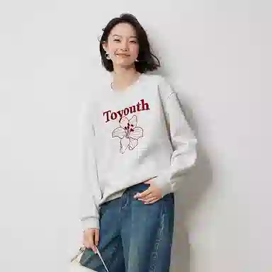 初语 慵懒风刺绣百合花套头圆领无帽卫衣 女款