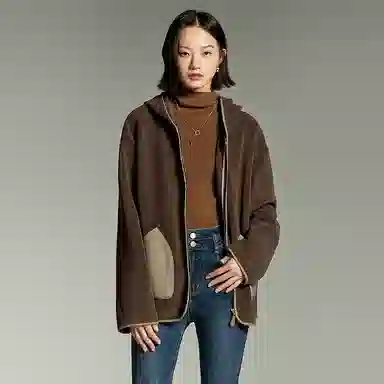 初语 双面绒保暖加厚双插兜加绒拉链连帽衫夹克 女款