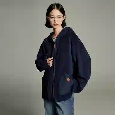 初语 双面绒保暖加厚双插兜加绒拉链连帽衫夹克 女款