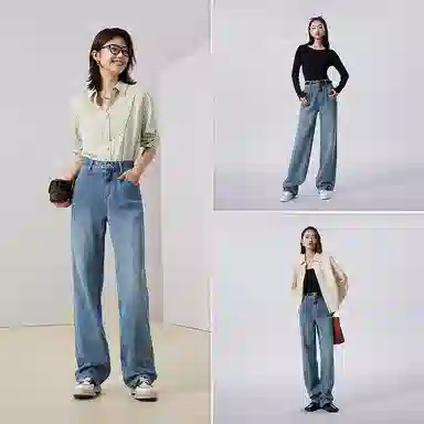 初语 复古高腰休闲百搭宽松显瘦直筒牛仔裤 女款