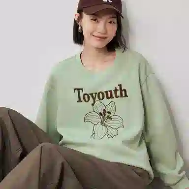 初语 慵懒风刺绣百合花套头圆领无帽卫衣 女款