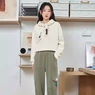 初语 藏青色可爱猫咪刺绣宽松加绒加厚连帽衫卫衣 女款