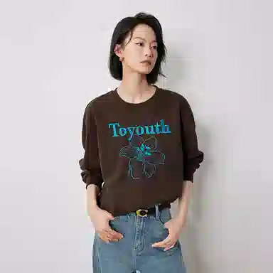 初语 慵懒风刺绣百合花套头圆领无帽卫衣 女款