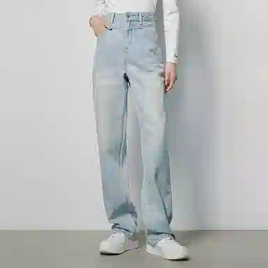 初语 复古高腰休闲百搭宽松显瘦直筒牛仔裤 女款