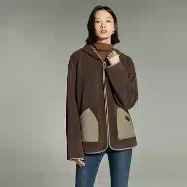 初语 双面绒保暖加厚双插兜加绒拉链连帽衫夹克 女款