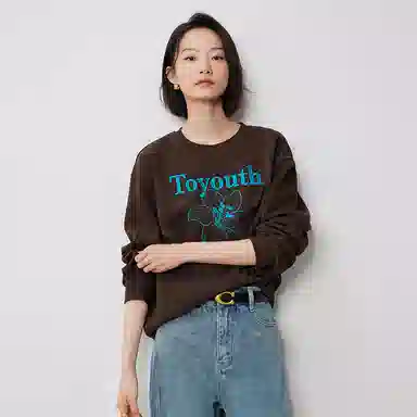 初语 慵懒风刺绣百合花套头圆领无帽卫衣 女款