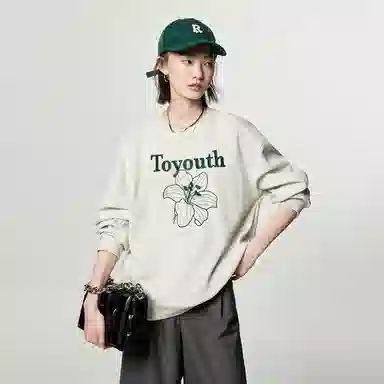 初语 慵懒风刺绣百合花套头圆领无帽卫衣 女款