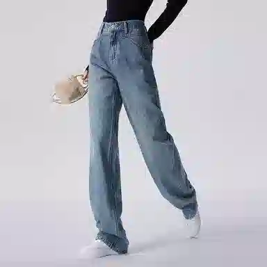 初语 复古高腰休闲百搭宽松显瘦直筒牛仔裤 女款