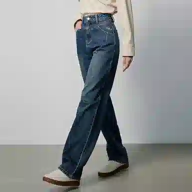 初语 复古高腰休闲百搭宽松显瘦直筒牛仔裤 女款