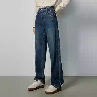 初语 复古高腰休闲百搭宽松显瘦直筒牛仔裤 女款