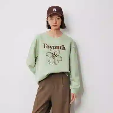 初语 慵懒风刺绣百合花套头圆领无帽卫衣 女款