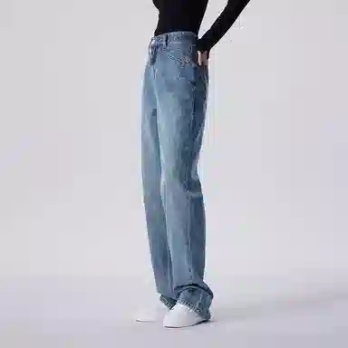 初语 复古高腰休闲百搭宽松显瘦直筒牛仔裤 女款