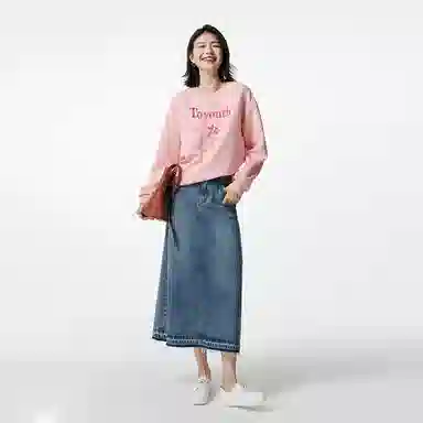 初语 慵懒风刺绣百合花套头圆领无帽卫衣 女款