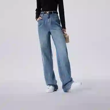 初语 复古高腰休闲百搭宽松显瘦直筒牛仔裤 女款