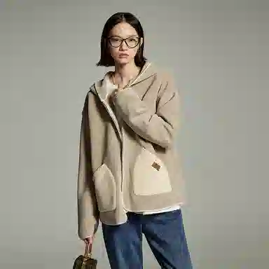 初语 双面绒保暖加厚双插兜加绒拉链连帽衫夹克 女款