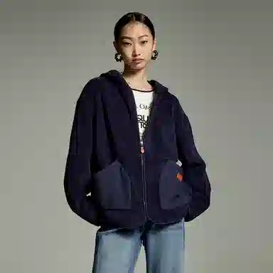 初语 双面绒保暖加厚双插兜加绒拉链连帽衫夹克 女款