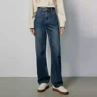 初语 复古高腰休闲百搭宽松显瘦直筒牛仔裤 女款