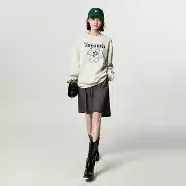 初语 慵懒风刺绣百合花套头圆领无帽卫衣 女款