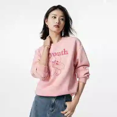 初语 慵懒风刺绣百合花套头圆领无帽卫衣 女款