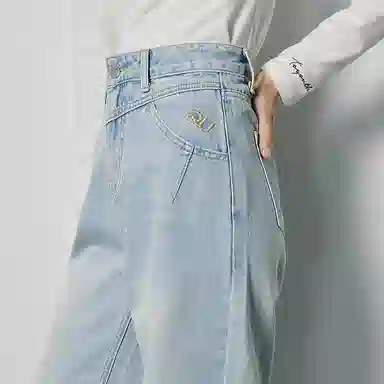 初语 复古高腰休闲百搭宽松显瘦直筒牛仔裤 女款