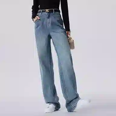 初语 复古高腰休闲百搭宽松显瘦直筒牛仔裤 女款