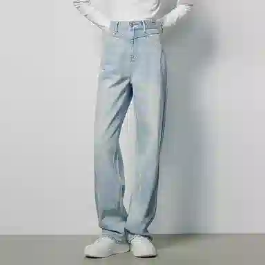 初语 复古高腰休闲百搭宽松显瘦直筒牛仔裤 女款