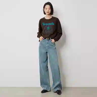 初语 慵懒风刺绣百合花套头圆领无帽卫衣 女款