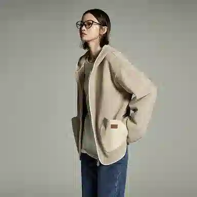 初语 双面绒保暖加厚双插兜加绒拉链连帽衫夹克 女款