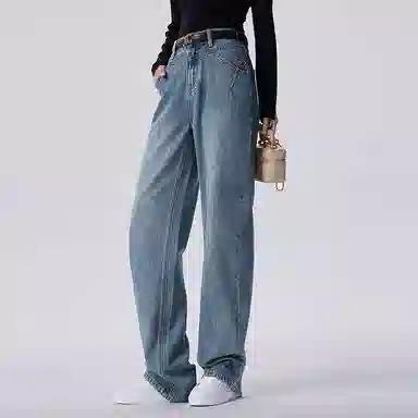 初语 复古高腰休闲百搭宽松显瘦直筒牛仔裤 女款