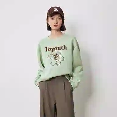 初语 慵懒风刺绣百合花套头圆领无帽卫衣 女款